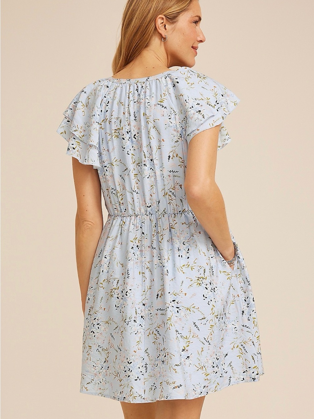 Maurices Light Blue Floral Ruffle-Sleeve Mini Dress